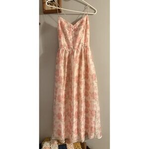 Storia Midi Dress M Blush Pink Floral Tie Back Feminine Coquette Chic Wedding